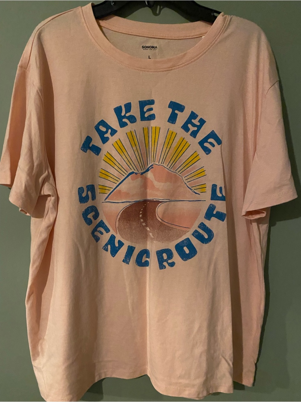 Sonoma Light Pink Scenic Route Graphic Tee with Blue Lettering